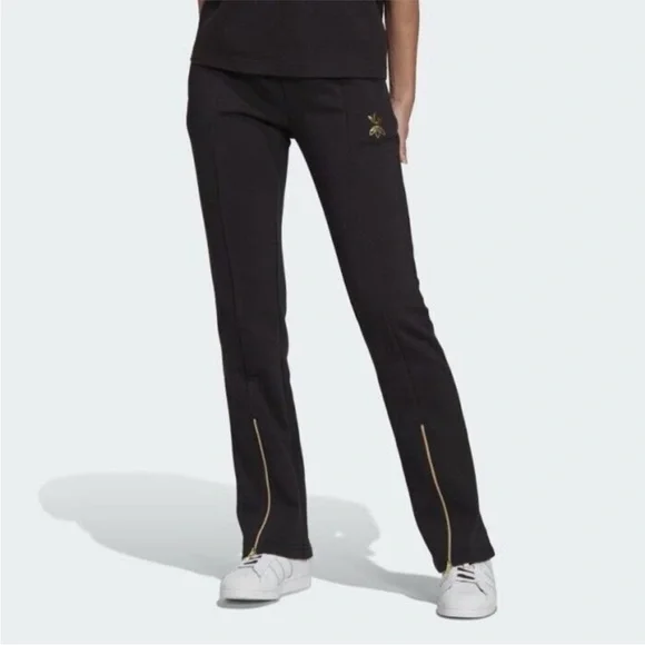 Adidas Originals Women's Track Pants Black Boot cut pant with ankle Gold zip XS - Picture 2 of 16